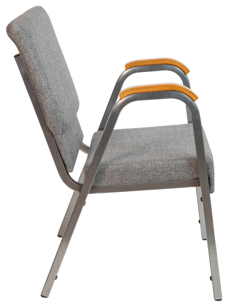 HERCULES Series 21"W Stacking Wood Chair, Gray Fabric and Silver Vein Frame