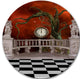 Balcony With Clock And Tree Angels, Art Disc Metal Wall Art, 11"