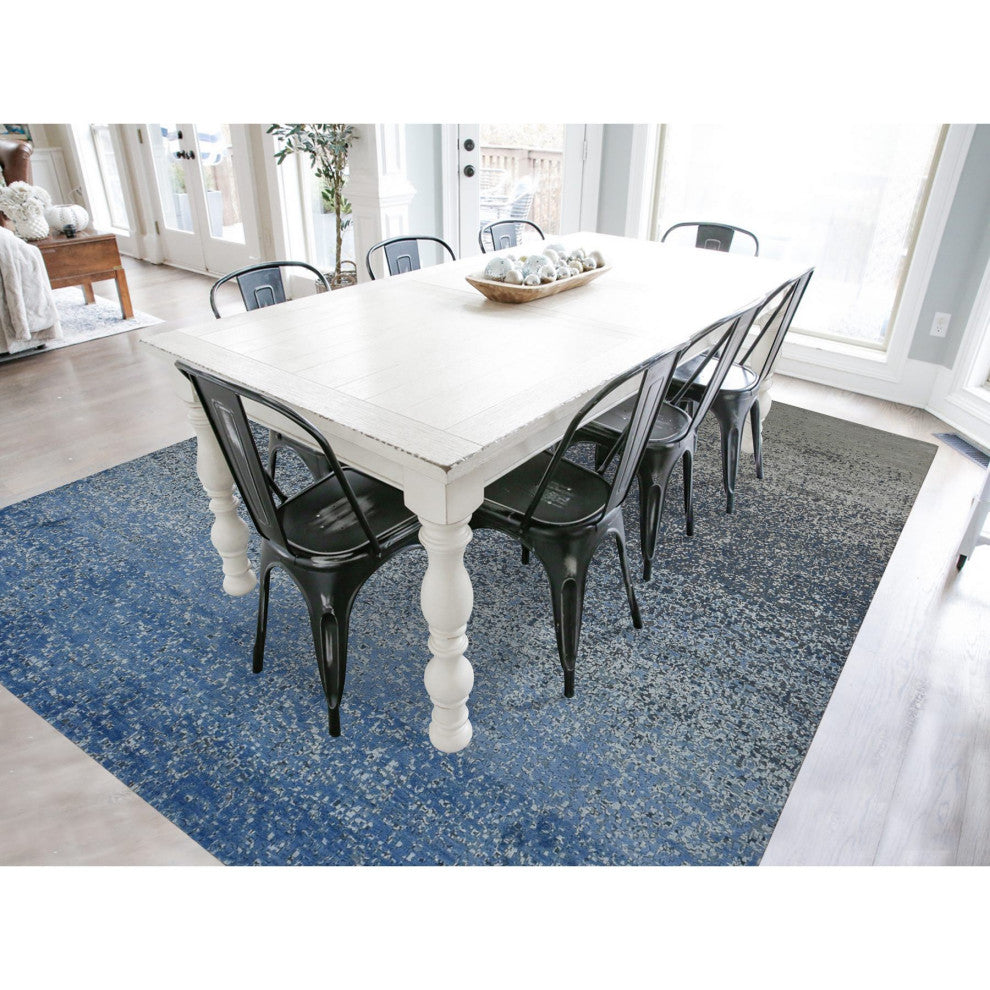 Yale Blue Wool and Silk Modern Gradation Design Hand Knotted Rug 10'x14'