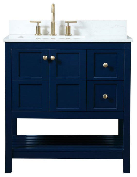 Tobias 32" Single Bathroom Vanity, Blue, With Backsplash