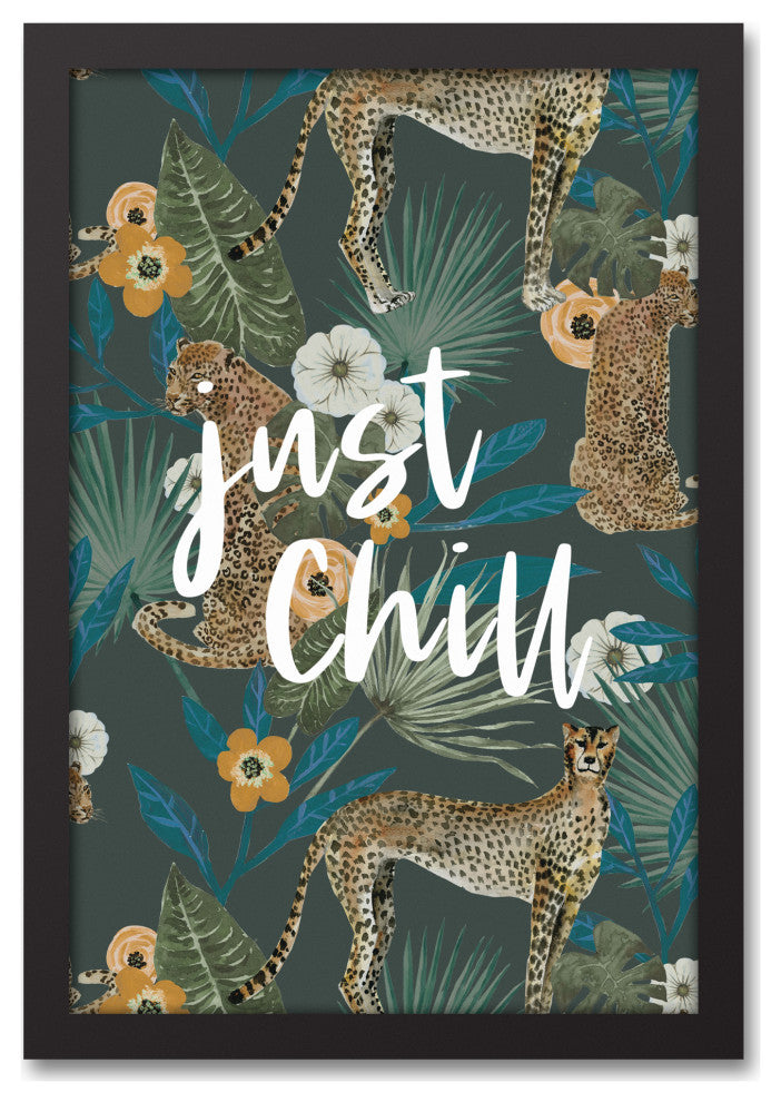 Just Chill Tropical Cheetah Green 13.73x19.73 Black Framed Canvas
