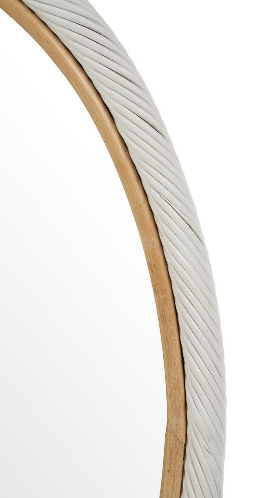 Oval Twisted Rattan Wall Mirror, White