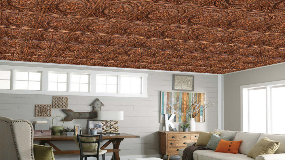 Antique Copper 3D Ceiling Panels, 2'x2', 40 Sq Ft, Pack of 10