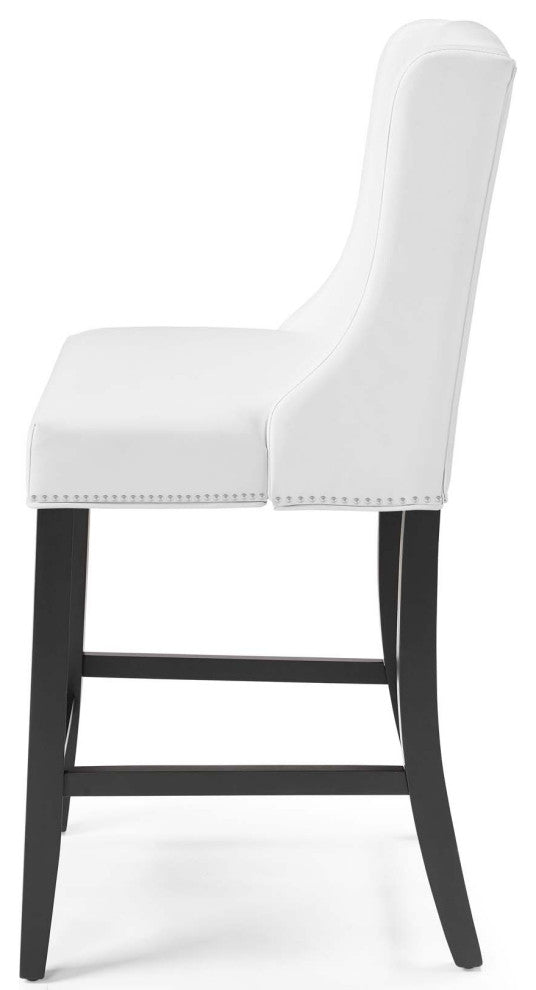 Counter Stool Chair, Set of 2, Faux Leather, Wood, White, Modern, Bar Pub Bistro