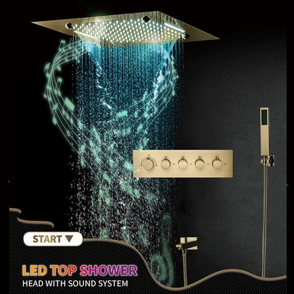 LED Musical Shower System, Hand Shower, Plished Gold B - Remote Control Light