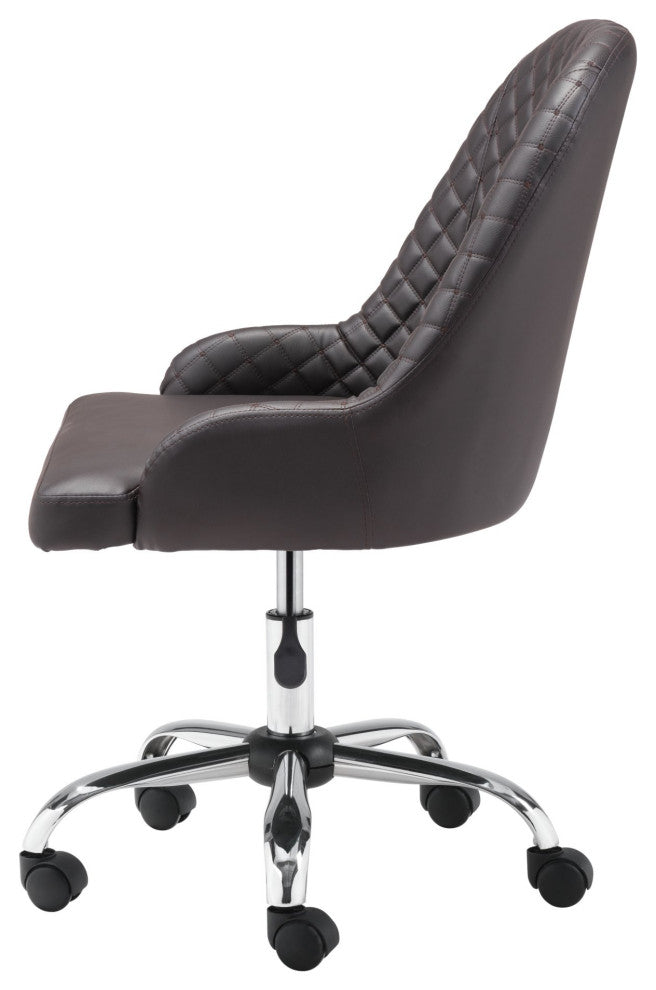 Office Chair, Faux Vinyl Leather, Steel, Brown, Chrome, Mid Century Business