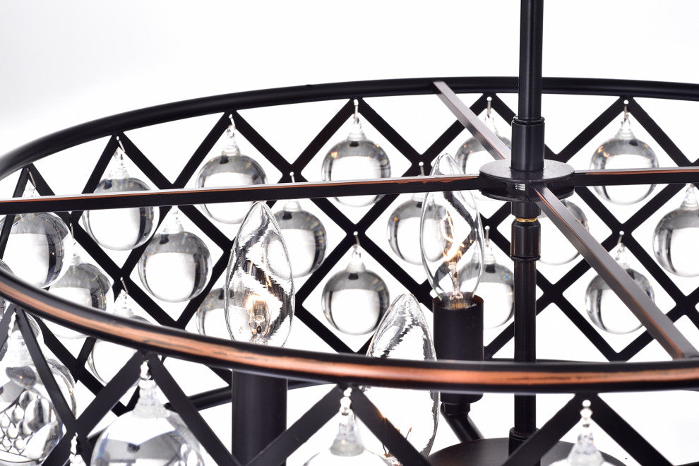 Azha 5-Light Oil Rubbed Bronze Drum Pendant Chandelier With Crystal Spheres Glam