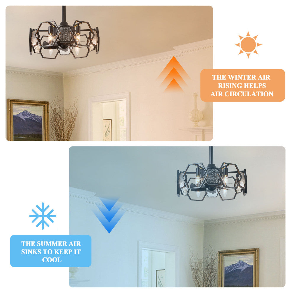 Bella Depot 19" Black Ceiling Fan with Remote and Light 6-speed