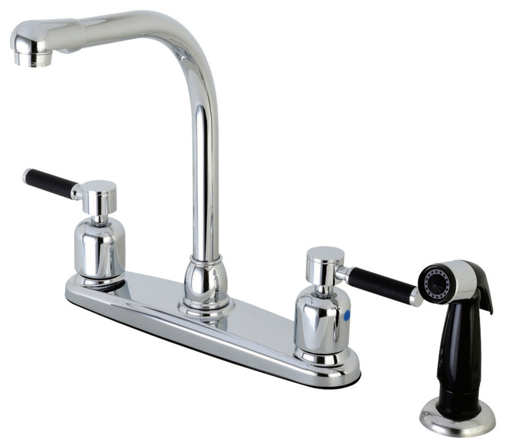 Kingston Brass 8" Centerset Kitchen Faucet With Sprayer, Polished Chrome