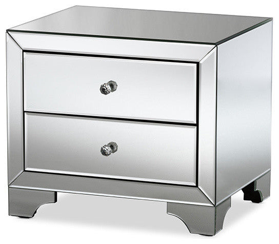 Farrah Hollywood Regency Glamour Style Mirrored 2-Drawer Nightstand