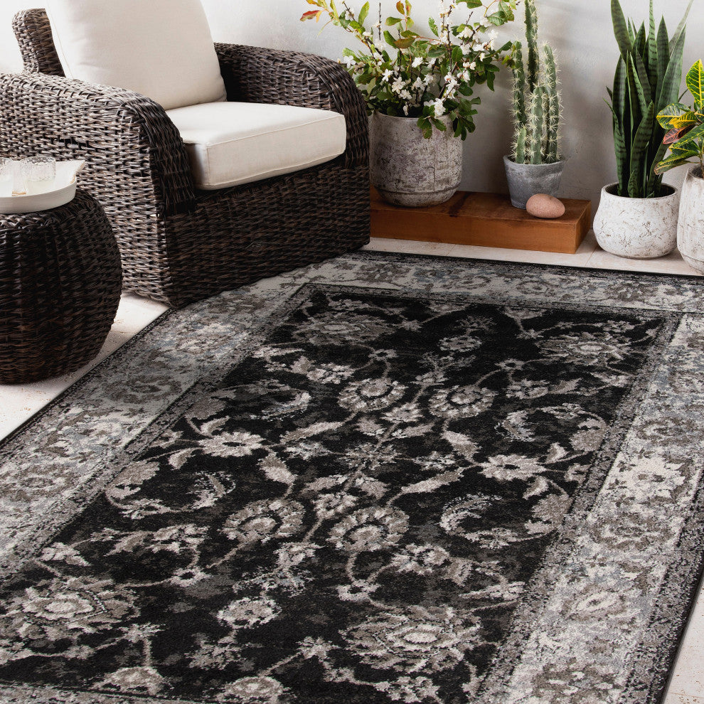 Alessana Cheally Black Bordered Area Rug, 8'9"x11'9"