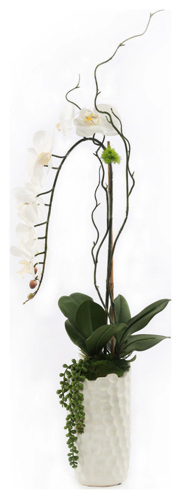 Tall Real Touch White Orchid Arrangement in White Vase