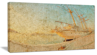 "Old Sailing Ship in Sunlight" Extra Large Seascape Art Canvas, 1 Panel, 60"x28"