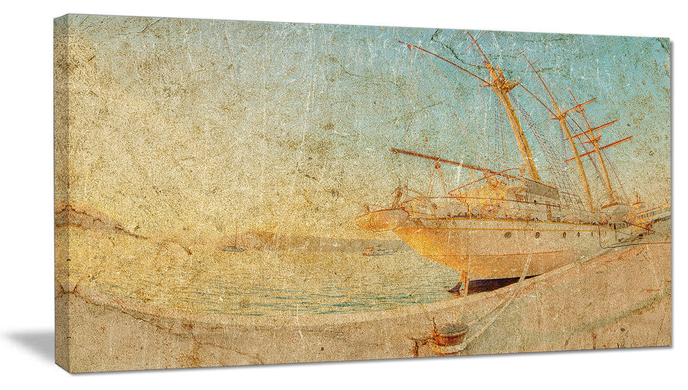 "Old Sailing Ship in Sunlight" Extra Large Seascape Art Canvas, 1 Panel, 60"x28"