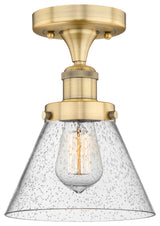 Cone-1 Light 8" Semi-Flush Mount-Brushed Brass, Seedy Glass Shade