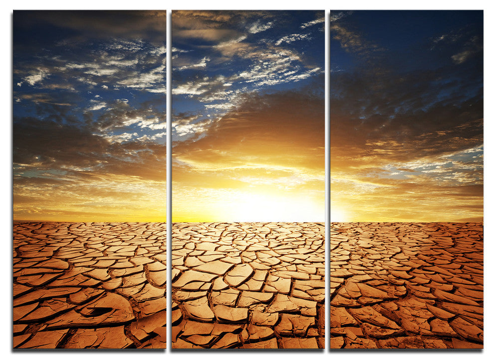 "Drought Land Under Bright Sunset" Wall Art, 3 Panels, 36"x28"