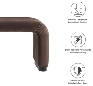 Koda Performance Velvet Waterfall Long Bench, Black Chocolate Brown