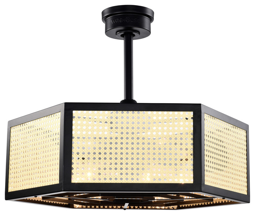 Neira 27" 6-Light Indoor Matte Black and Woven Rattan Ceiling Fan