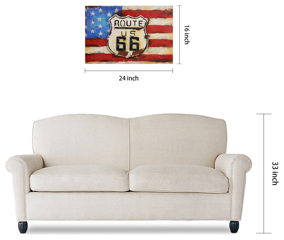 "American Route 66" Mixed Media Iron Hand Painted Dimensional Wall Art