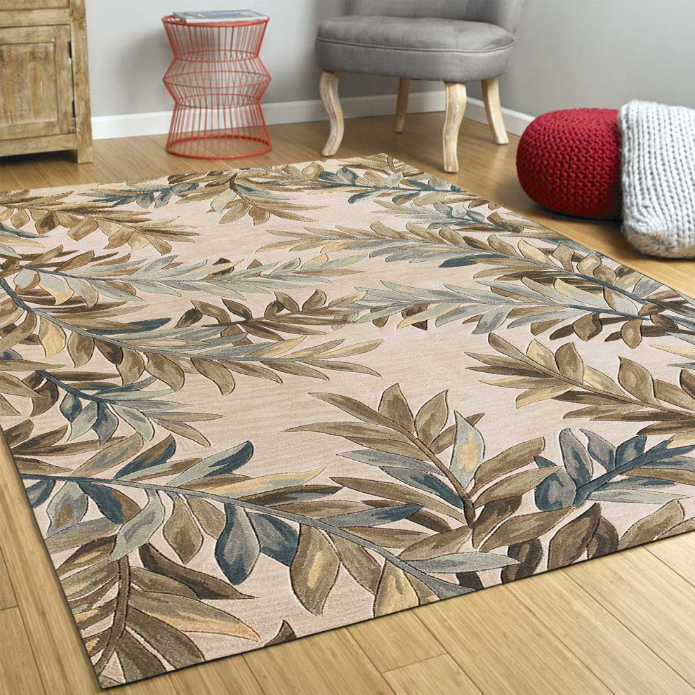 HomeRoots 6' Ivory Hand Tufted Tropical Plant Round Indoor Area Rug