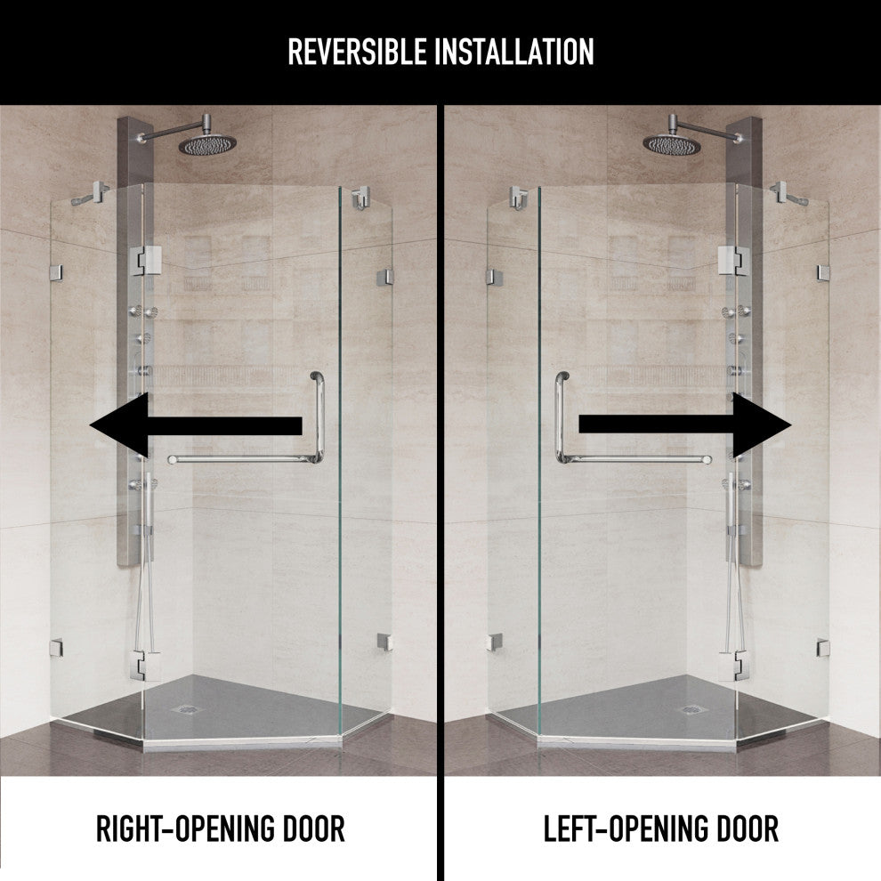 VIGO Piedmont Frameless Hinged Neo-Angle Shower Enclosure, Brushed Nickel, 38" D X 38" W, Without Base