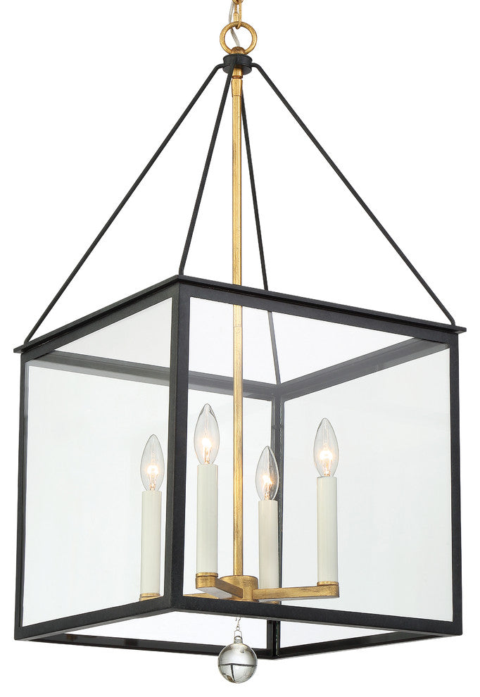 Crystorama WES-9907-BK-GA, 4-Light Lantern, Black, Antique Gold