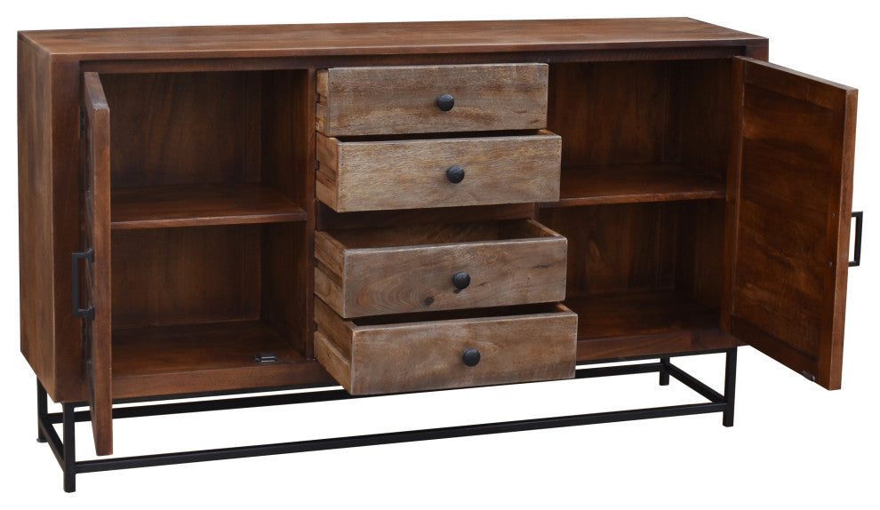 Natal Mango Wood Bathroom Linen Cabinet With 4 Drawers and 2 Doors