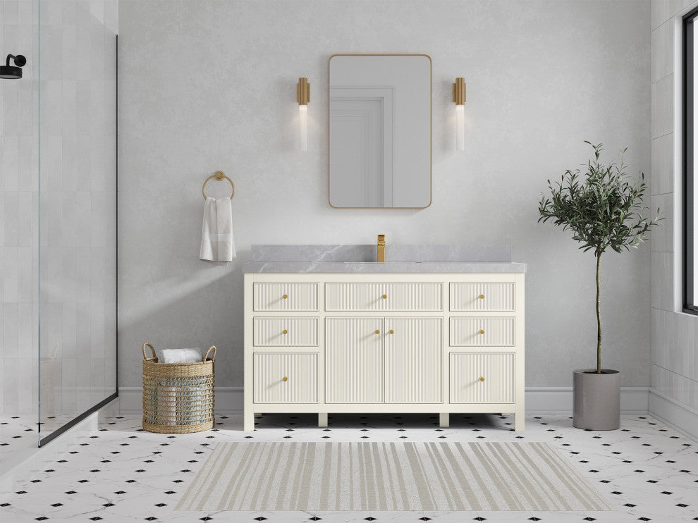 Sonoma 60" Single Sink Bath Vanity in Alabaster, 2" Pearl Gray