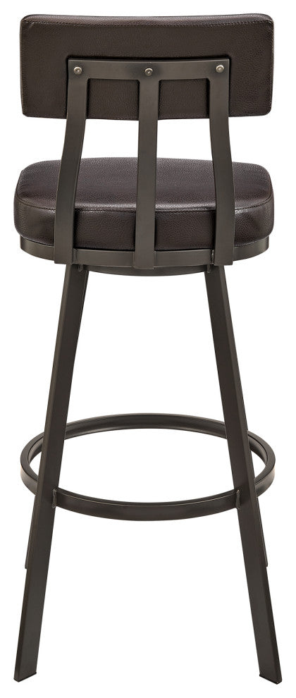 Bejnamin Swivel Bar Stool in Brown Metal with Brown Faux Leather