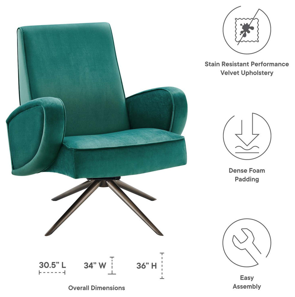 Armchair Swivel Accent Chair, Teal Blue, Velvet, Modern, Lounge Hospitality
