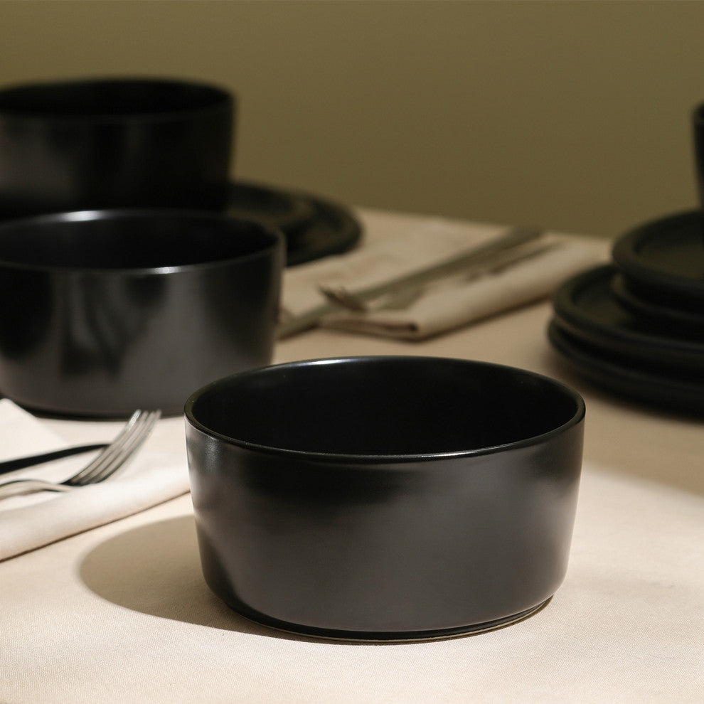 Stone Lain Eden Stoneware 24-Piece Dinnerware Set, Black