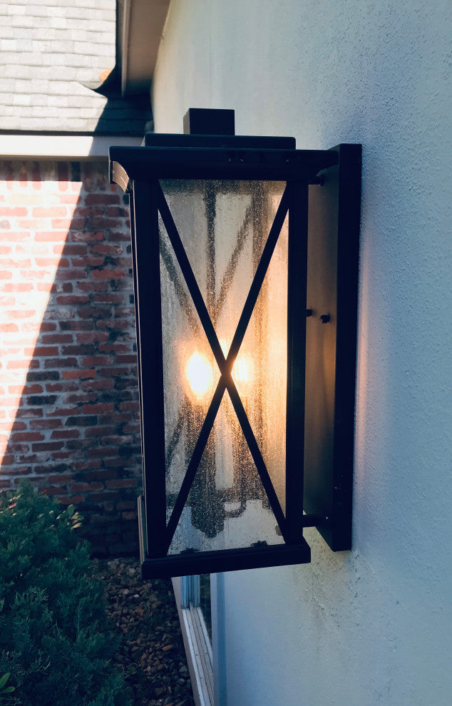 1 Light Large Outdoor Aluminum Wall Lantern in Black