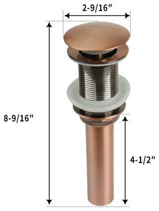Copper Push Button Bathroom Sink Drain Stopper Without Overflow-3 Years Warranty, Copper