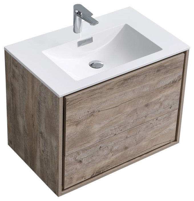 DeLusso 30" Nature Wood Wall Mount Modern Bathroom Vanity