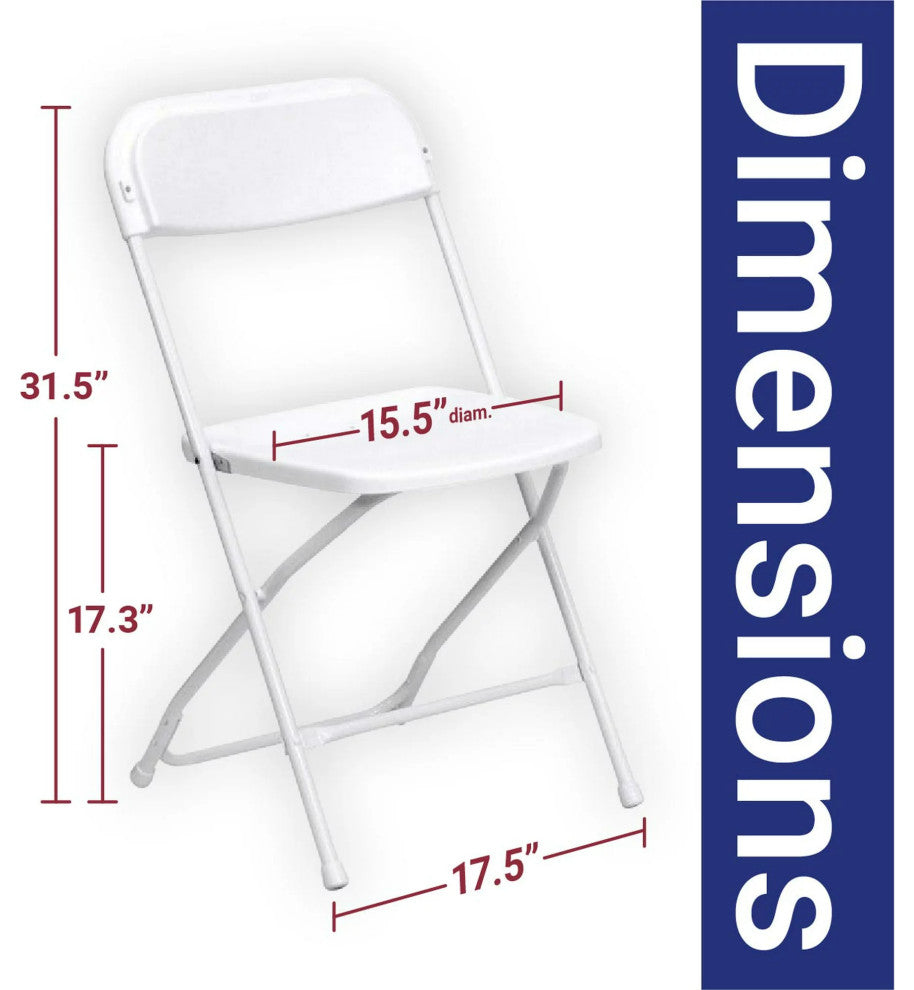 10 Pack Folding Chair, Coated Metal Frame With Plastic Seat & Open Back, White