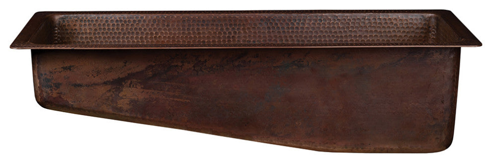 28" Rectangle Hammered Copper Slanted Bar/Prep Sink, 3.5" Drain Opening