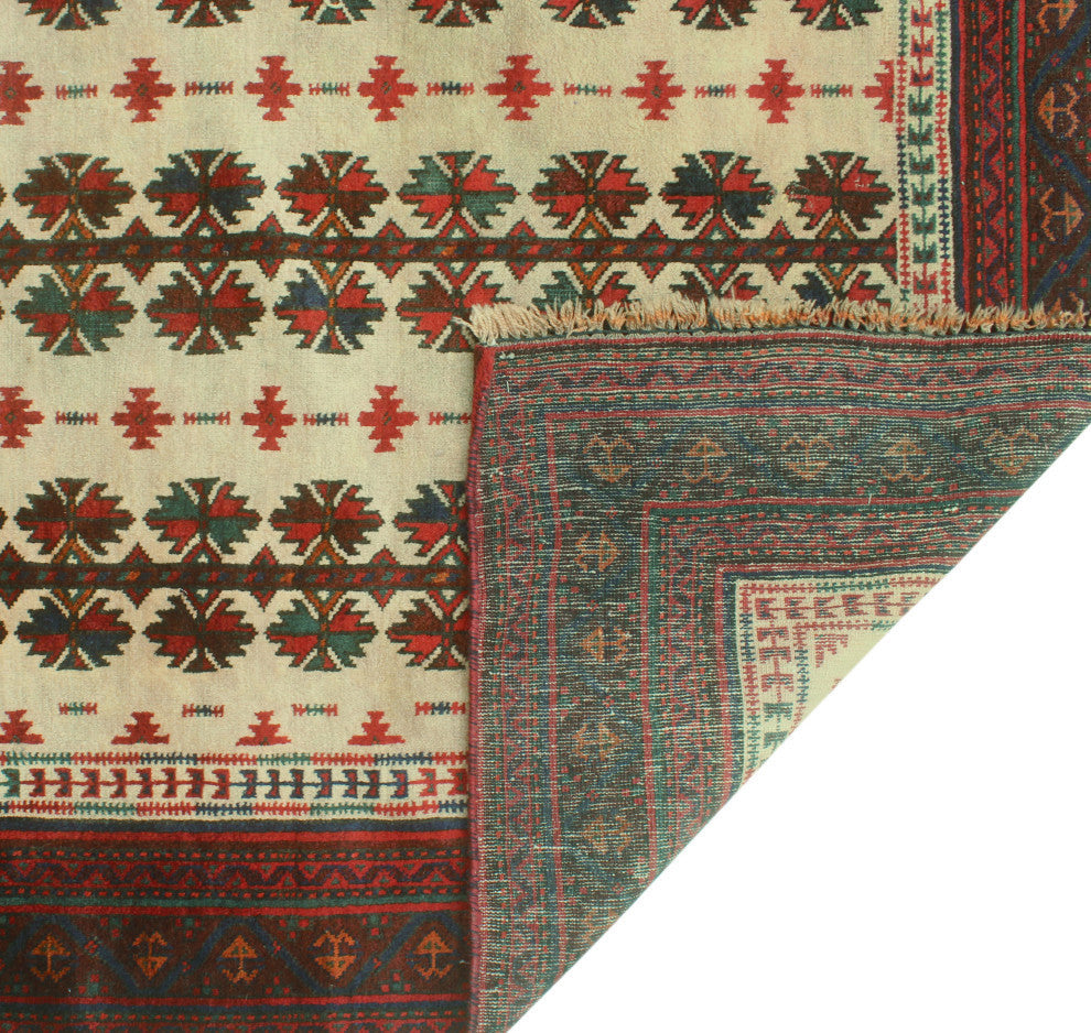 Vintage Distressed Wells Beige/Red Rug, 3'10x7'0