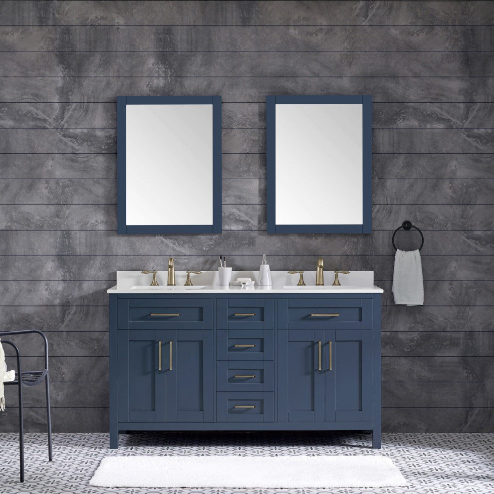 Tahoe Double Vanity Set With Mirrors, Cultured Marble Top, Midnight Blue, 60"