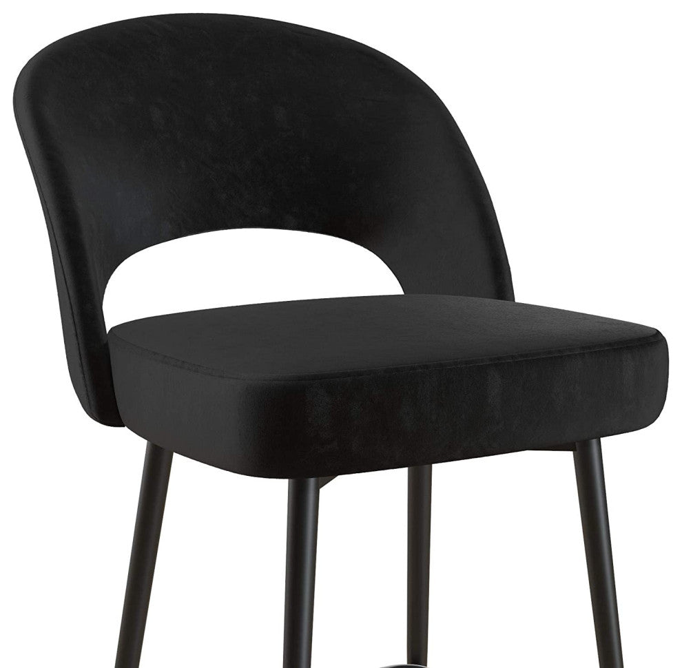 Upholstered Counter Velvet Bar Stool , Black
