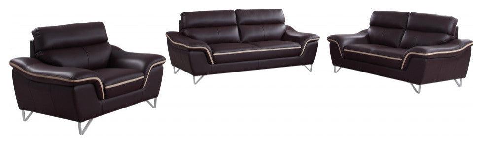 110" Charming Brown Leather Sofa Set