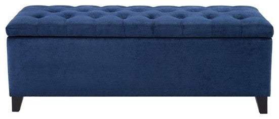 Madison Park Shandra Upholstered Soft Close Storage Bench, Navy Blue