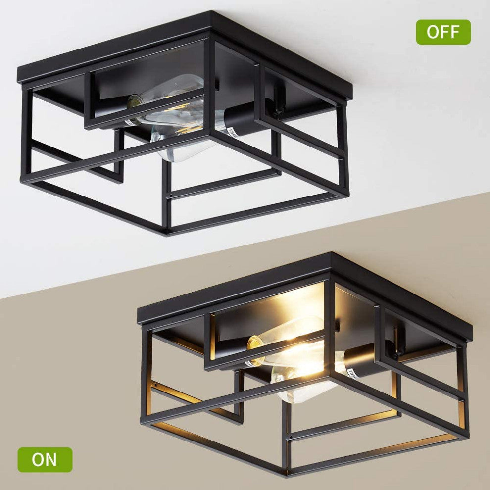 Industrial Farmhouse Ceiling Light, Rust, Black, Square