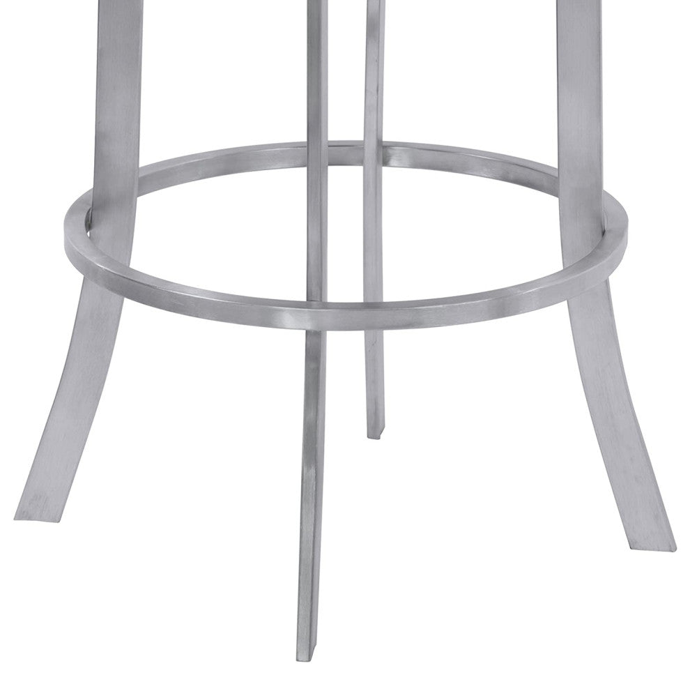 Elegant Bar Stool, Brushed Stainless Steel Frame and Curved Open Back, 26 Inch