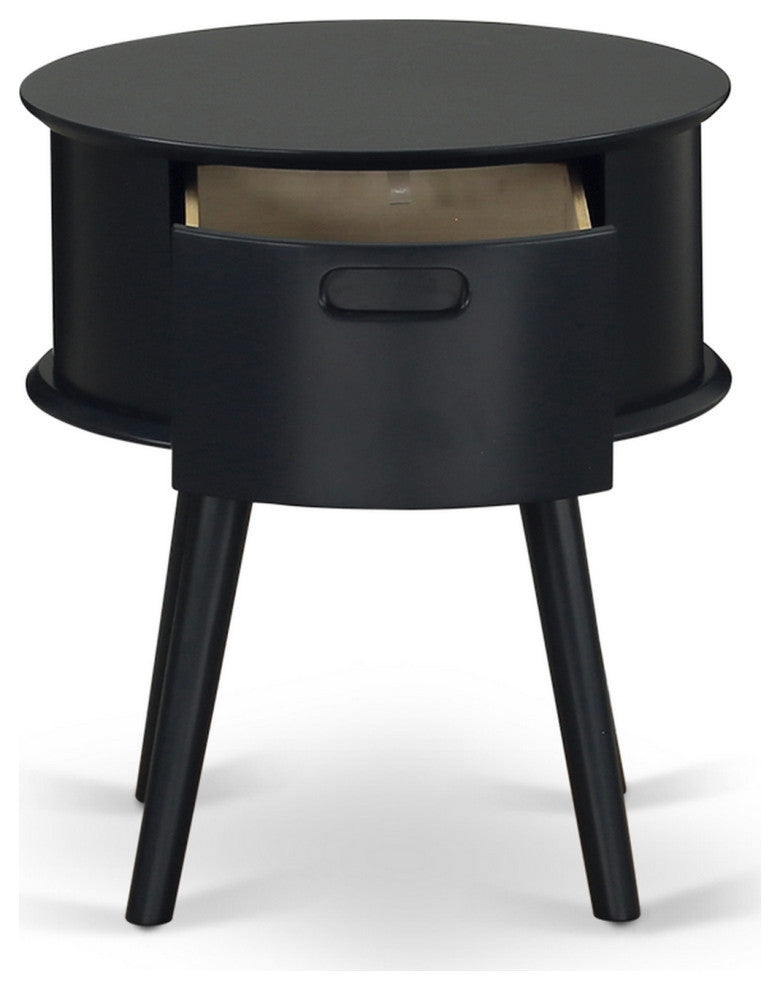 Gordon Round Night Stand End Table With Drawer, Navy Blue Finish