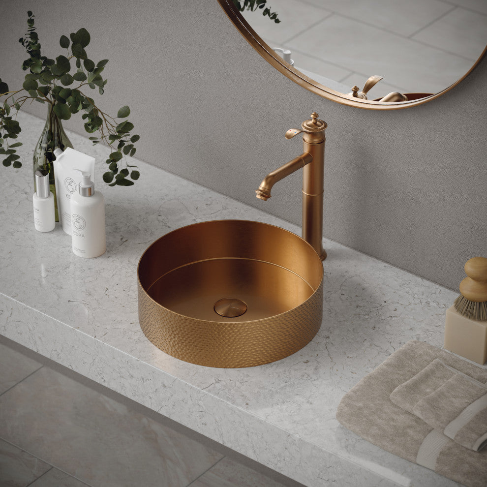 Karran Cinox Stainless Steel Round Vessel Sink, Brushed Copper