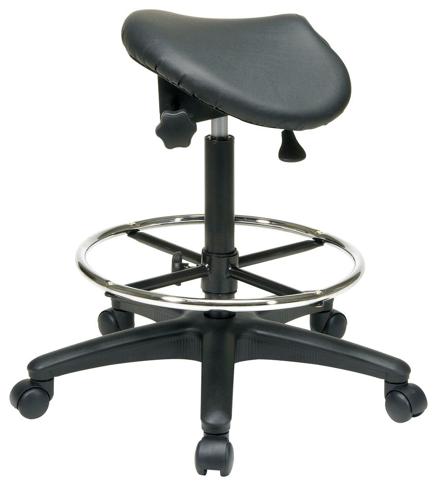 Backless Stool With Saddle Seat, Dual Wheel Carpet Casters, Nylon Base