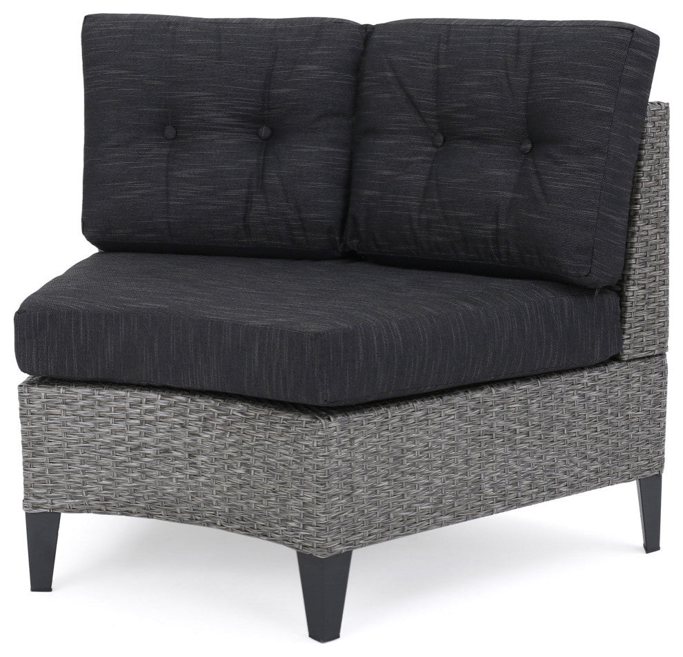 GDF Studio 5-Piece Currituck Outdoor Black Wicker Sofa, Dark Gray Set