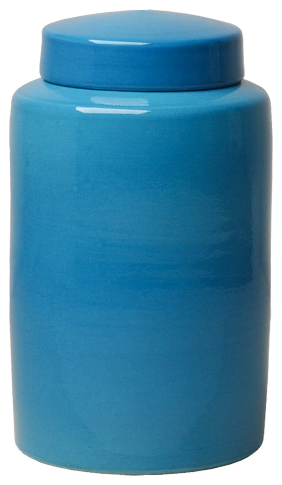 Round Tea Cannister, French Turquoise 7.5x12.5
