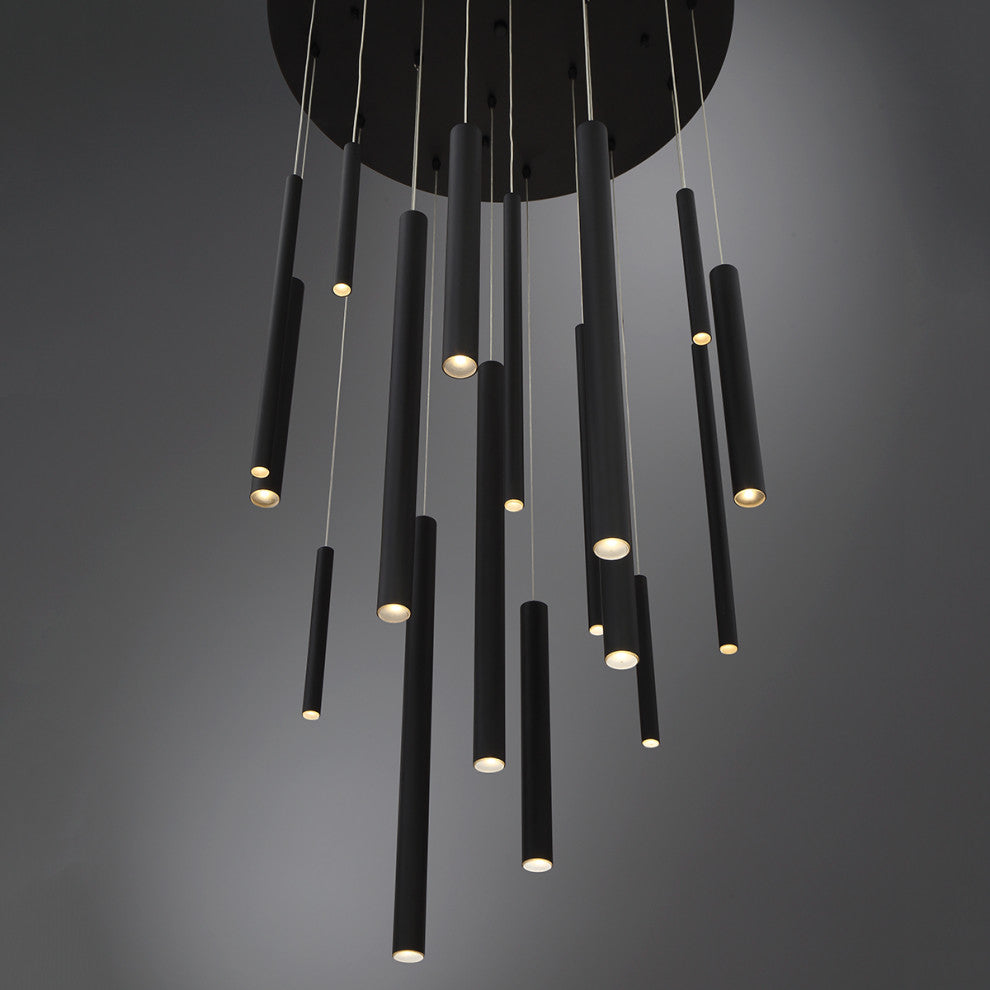 Santana Clustered Tubes 18 LED Chandelier, Matte, Black Finish