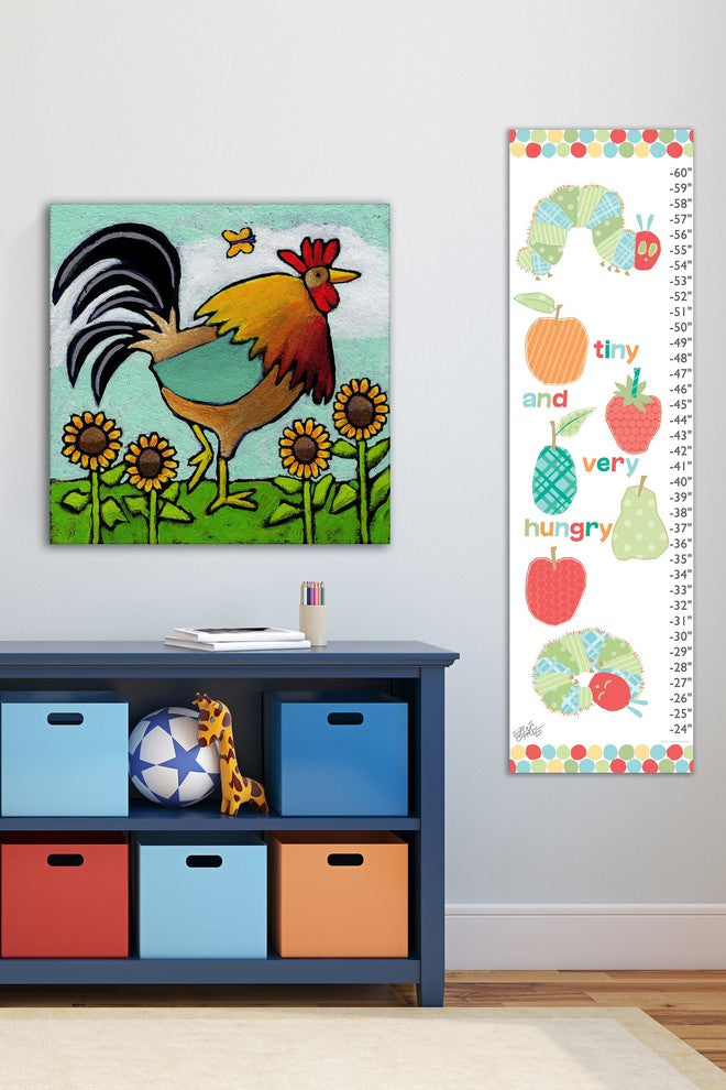 "Rooster with Sunflowers" by Janet Nelson Print Wrapped Canvas, 18x18